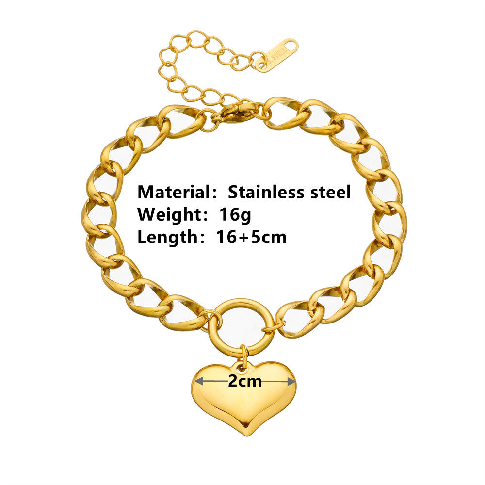 Stainless Steel Simple Thick Straps Heart Bracelet